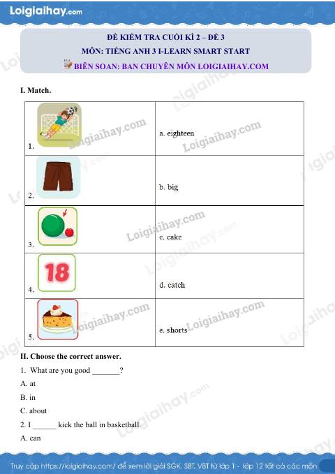 Đề thi học kì 2 Tiếng Anh 3 iLearn Smart Start - Đề số 3